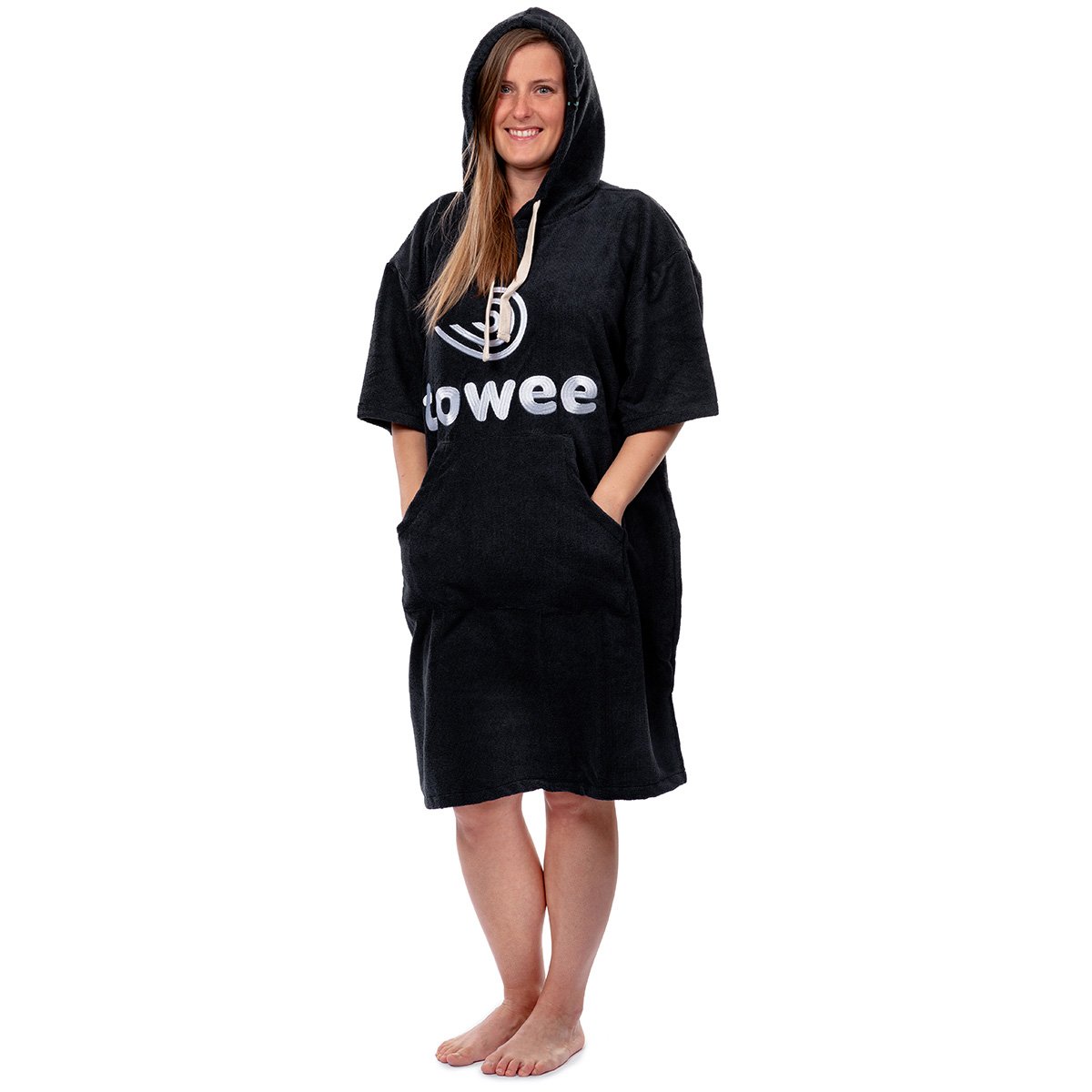 Onthracite surf Poncho Towee avec broderie blanche, 70 x 100 cm