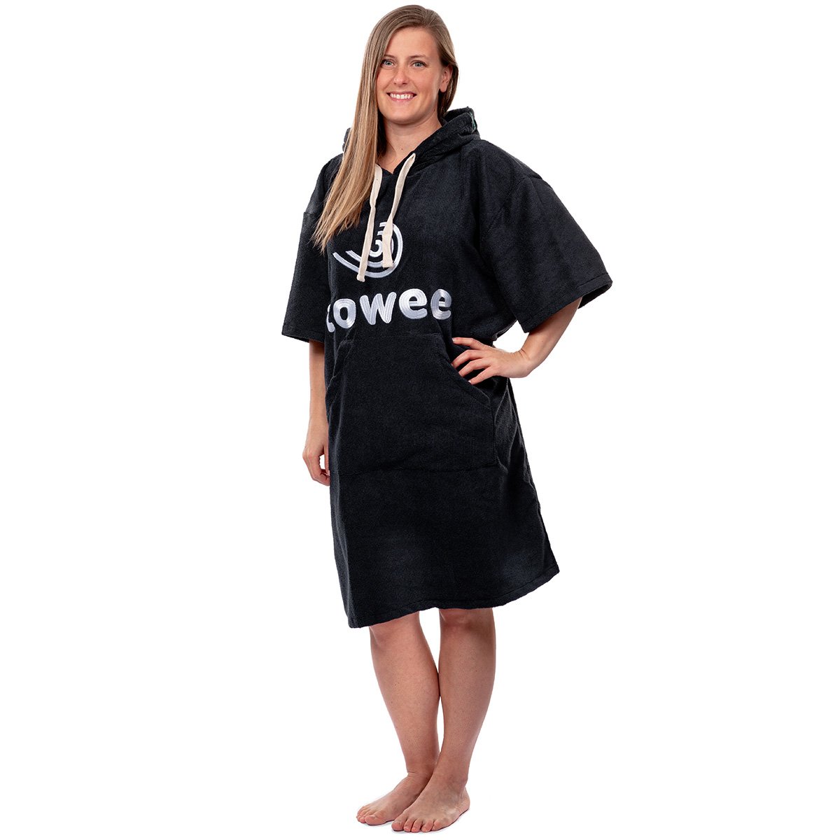 Onthracite surf Poncho Towee avec broderie blanche, 70 x 100 cm